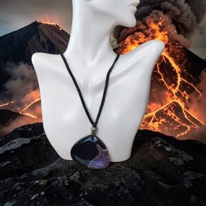 Black and Purple Glass Pendant Necklace